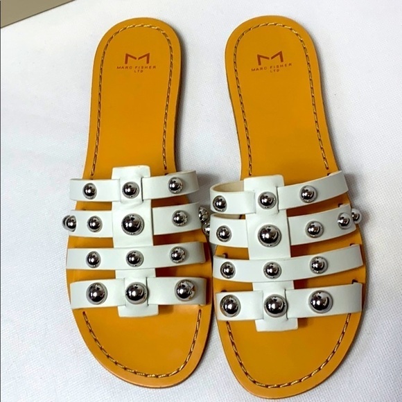 Marc Fisher | Shoes | Marc Fisher White Leather Pava Slide  Marc Fisher Pava white leather stud sandal slides